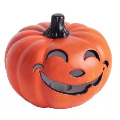 LED-es kerámia Halloween tök - 13 cm