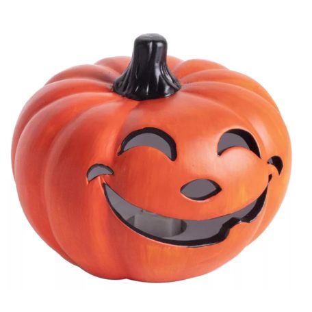 LED-es kerámia Halloween tök - 13 cm