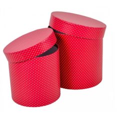   Papír doboz kerek pöttyös piros - 17, 15 cm - 2db-os szett