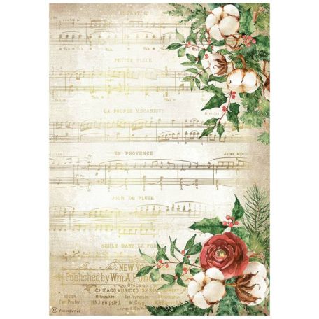 Stamperia rizspapír - A4 - 21x30 cm - Romantic Home for the holidays music - DFSA-4704