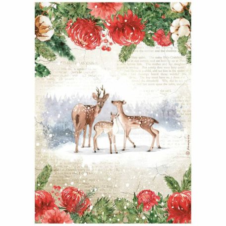 Stamperia rizspapír - A4 - 21x30 cm - Romantic Home for the holidays deers - DFSA-4707