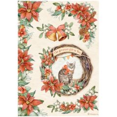   Stamperia riszpapir - A4 - All Around Christmas garland with cat - DFSA4803 