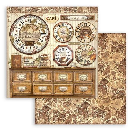 Stamperia scrapbook papír - Coffee and Chocolate clocks - 31,5x30,5 cm - SBB-969