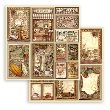 Stamperia scrapbook papír - Coffee and Chocolate cards - 2 oldalas - 31,5 x 30,5 cm - SBB-970