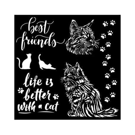 Stencil -18x18 cm - Cats Best friends - KSTDQ-100