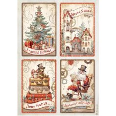 Stamperia rizspapír - A4 - Christmas 4 cards - DFSA-4935