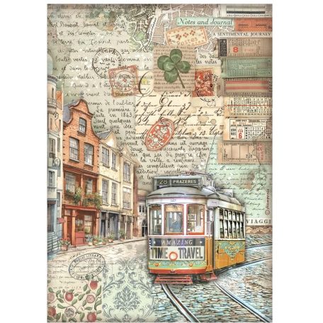 Stamperia rizspapir - A4 - Art of Travelling tram - DFSA-4975