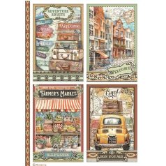   Stamperia rizspapir - A4 - Art of Travelling 4 cards - DFSA-4979