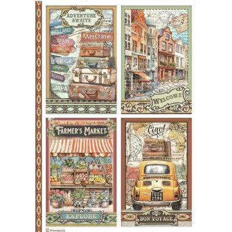 Stamperia rizspapir - A4 - Art of Travelling 4 cards - DFSA-4979