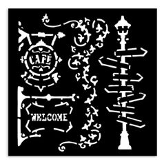   Stamperia stencil - 12x12 cm - Art of Travelling steet lamp and sign - KSTD-508