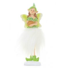 Tündér figura virággal zöld - 13,3 cm