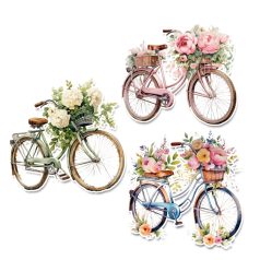    Nyomtatott dekorkarton - Bicikli virággal - 7 cm -  3 db/csomag