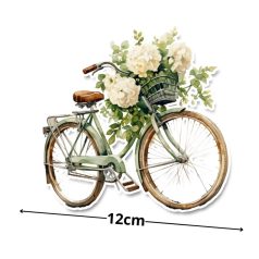  Nyomtatott dekorkarton - Bicikli virággal fehér - 12 cm