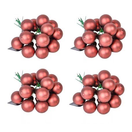 Üveg karácsonyfadísz pick - Piros matt - 2 cm - 12 db/csokor