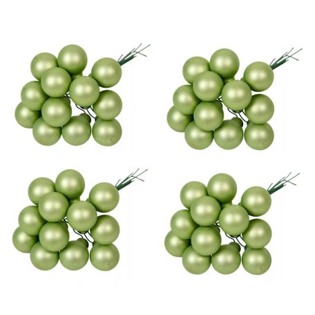 Üveg karácsonyfadísz pick - Zöld tea matt - 2 cm, 2,5 cm - 12 db/csokor