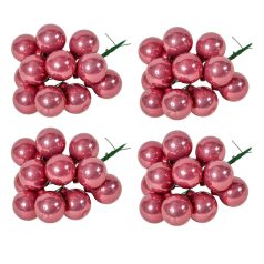   Üveg karácsonyfadísz pick - Bársony rózsaszín - 2,5 cm - 12 db/csokor 