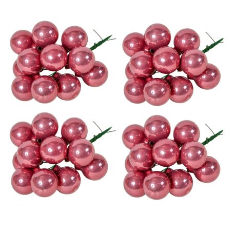 Üveg karácsonyfadísz pick - Bársony rózsaszín - 2,5 cm - 12 db/csokor 