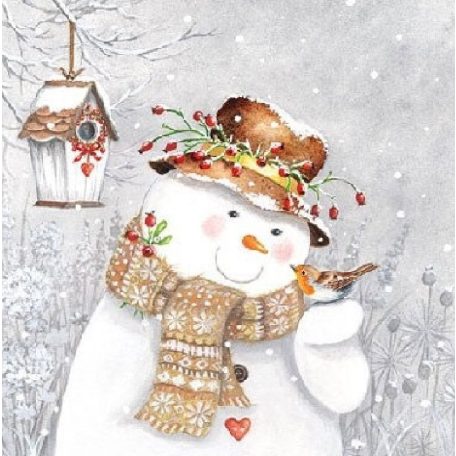 Ambiente papírszalvéta - Snowman Holding Robin - 33x33 cm - 20 db/csomag