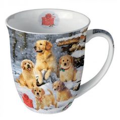   Ambiente karácsonyi porcelánbögre - Golden retriever puppies - 400 ml