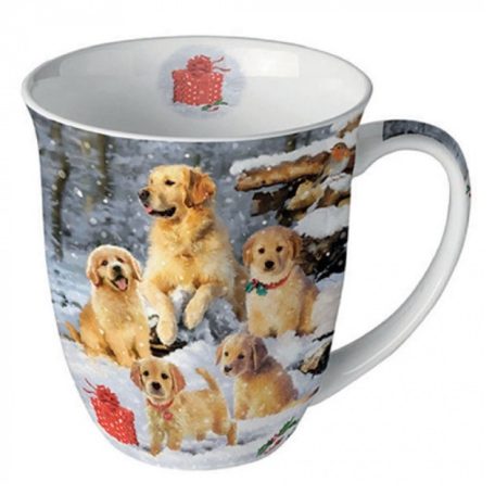 Ambiente karácsonyi porcelánbögre - Golden retriever puppies - 400 ml