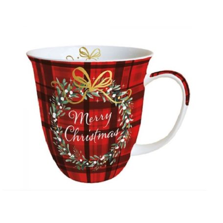 Ambiente karácsonyi porcelánbögre - Christmas Plaid Red - 400 ml