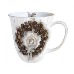   Ambiente karácsonyi porcelánbögre - Pine Cone Wreath - 400 ml 