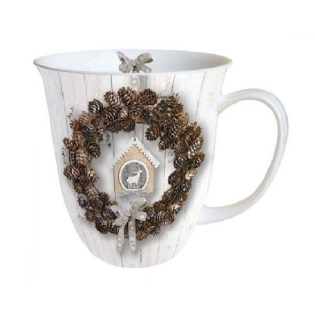 Ambiente karácsonyi porcelánbögre - Pine Cone Wreath - 400 ml 