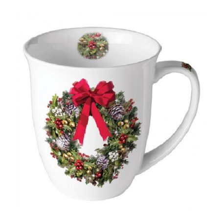 Ambiente karácsonyi porcelánbögre - Bow On Wreath - 400 ml