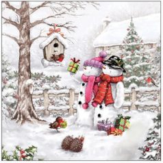   Ambiente papírszalvéta - Snowmen bringing gifts - 33x33 cm - 20 db/csomag