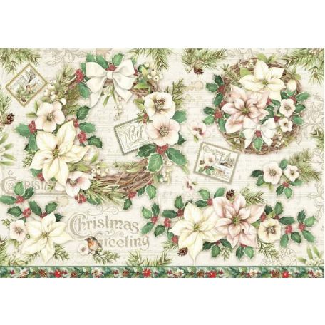 Stamperia rizspapír - Garland and Flowers - 48x33 cm - DFS-414