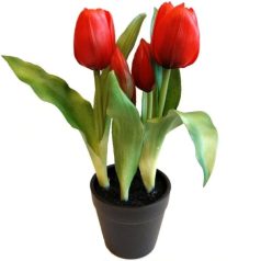 Piros cserepes élethű műtulipán - 23 cm