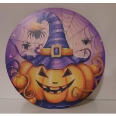 Nyomtatott fa tábla - Halloween tök lila sapkás - 11,8 cm