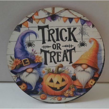 Nyomtatott fa tábla - Halloween tök manóval - 11,8 cm 