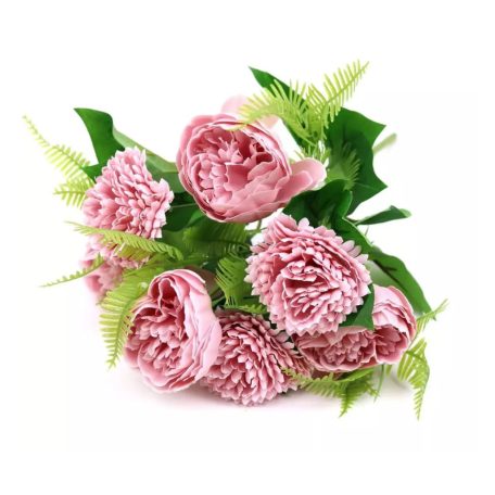 Krizi-peonia csokor páfrányos zöld kiegészítővel - Rózsaszín - 30 cm