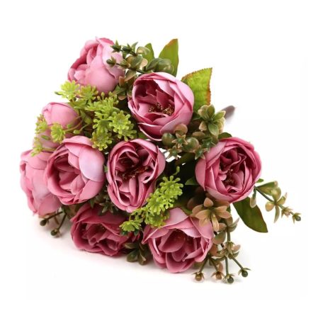 Antik peonia csokor 9 fejes - Pink - 31 cm