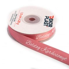   Ripsz szalag - Boldog karácsonyt - Rózsaszín - 1,5 cm - 18,2 méter