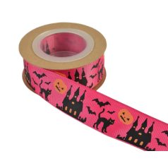   Halloween szalag - Kastély - Pink - 2,5 cm széles - 9,1 méter hosszú 