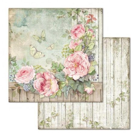 Stamperia scrapbook papír - Fence with Roses - 2 oldalas - 31,5 x 30,5 cm - SBB-675