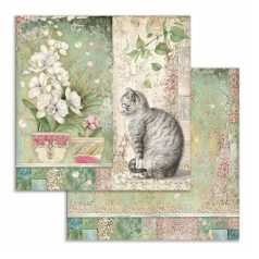   Stamperia scrapbook papír - Orchid and Cats - 2 oldalas - 31,5 x 30,5 cm 